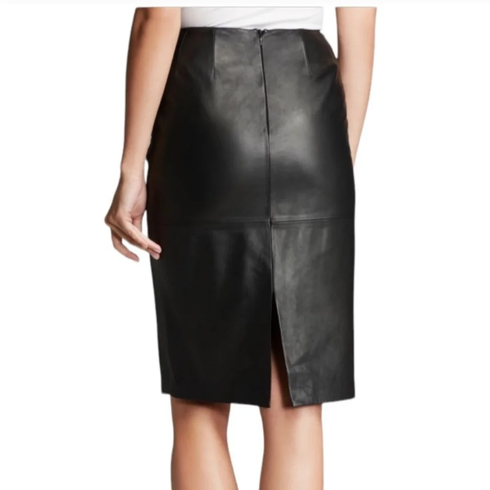 Lafayette 148 New York ADELINA Pencil Skirt 100٪ Supple Paneled Leather Bodycon